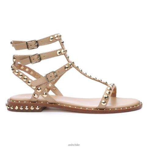 play sandalias planas con tachuelas mujer piel/oro R0R6256 ASH sandalias